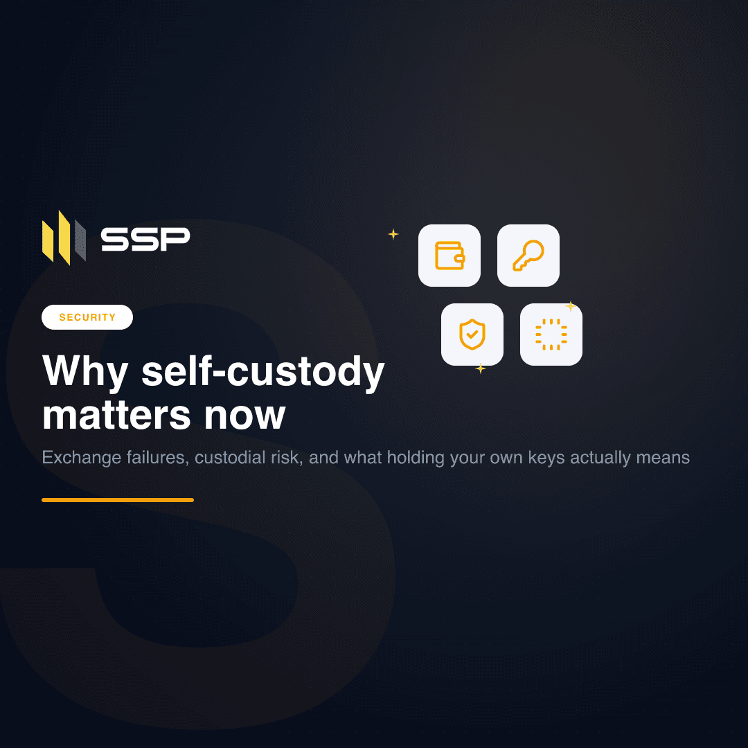 A vault icon shielding a user wallet from an exchange logo, indicating self-custody