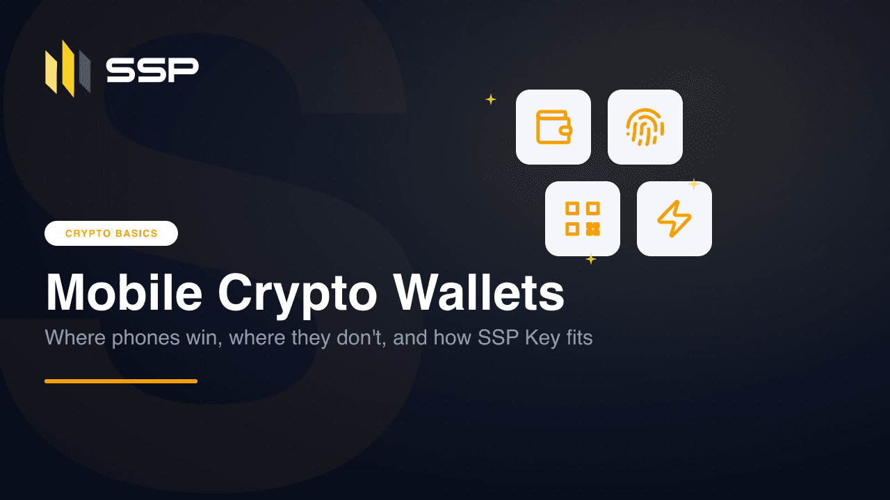 SSP Academy cover for a beginner guide to mobile crypto wallets and SSP Key