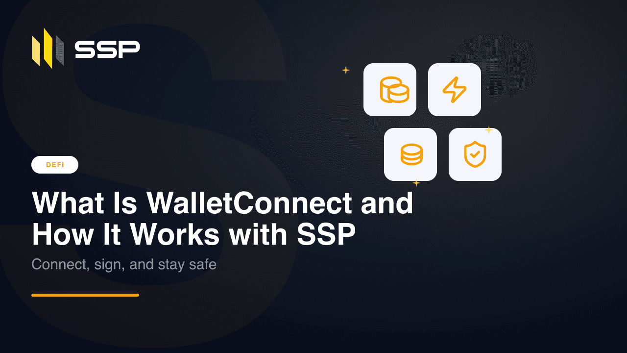 WalletConnect QR code linking the SSP Wallet browser extension and SSP Key mobile app to a dApp.